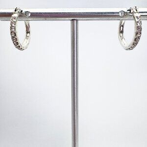 Silver Plated Small Cubic Zirconia Hoop Earrings Hinged Posts Sz 2/3" Diameter